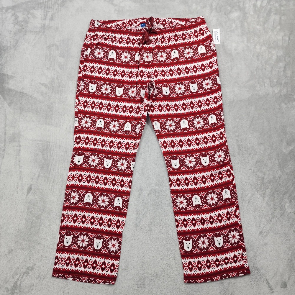 Old Navy Pants Womens XL Red Bear Fair Isle Flannel Lounge Sleep Pajama Holiday